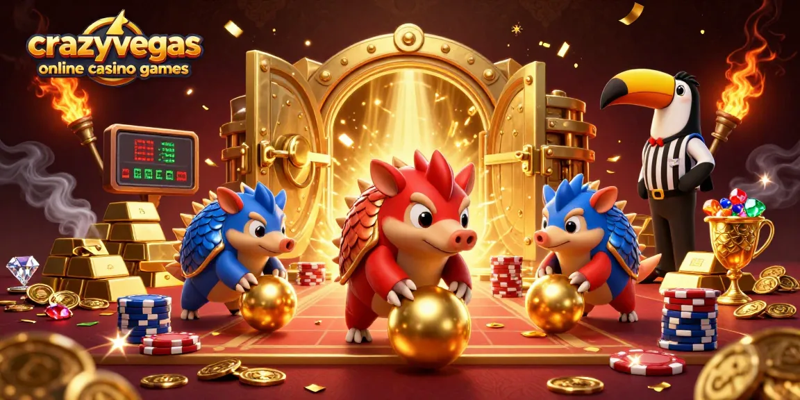 Engage with crazyvegas online casino games as rival pangolins compete in a vibrant, treasure-filled scene.