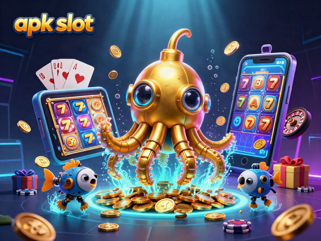 Engage in thrilling apk slot gaming with a 3D submarine and vibrant casino elements!