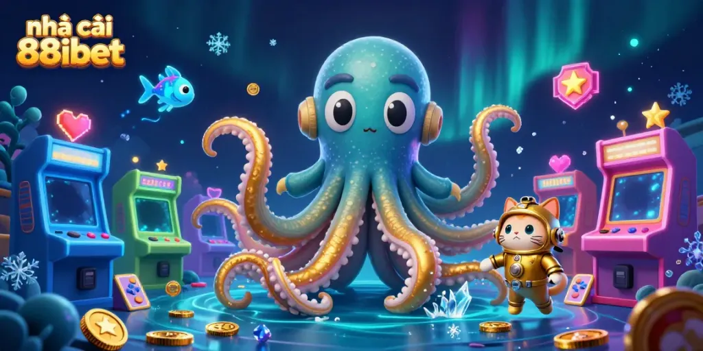 Experience excitement with nhà cái 88ibet's vibrant 3D illustration of gaming thrills and treasures.