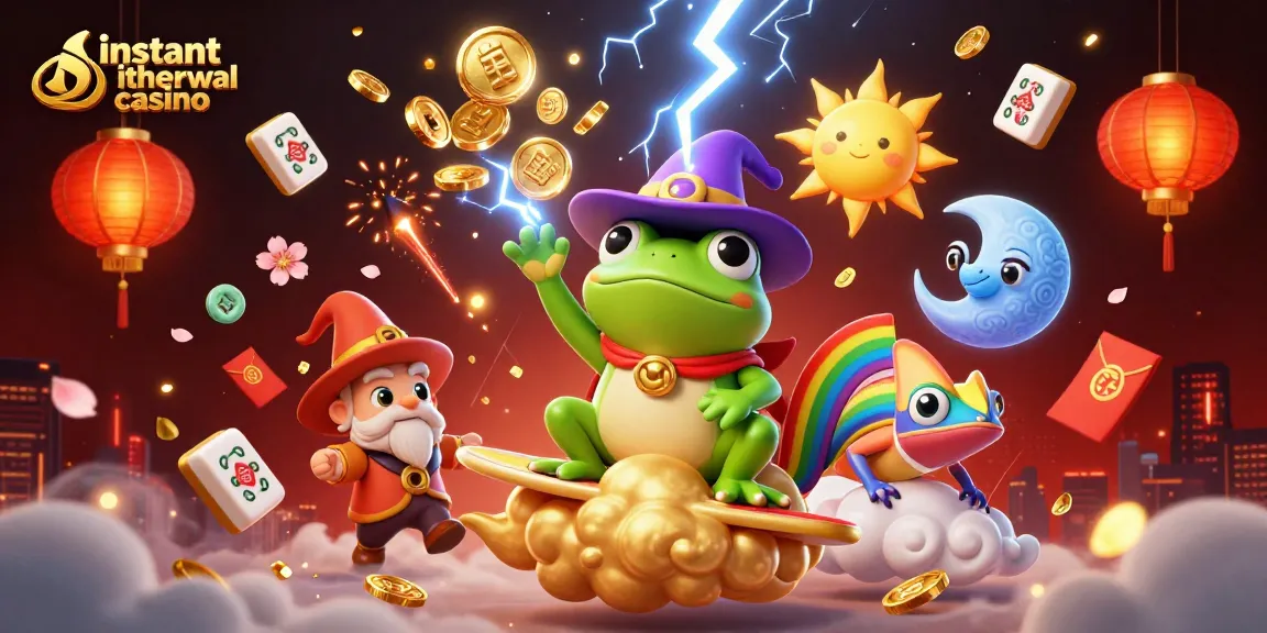 Experience instant withdrawal casino action with a storm of golden coins and vibrant characters in a lively scene.